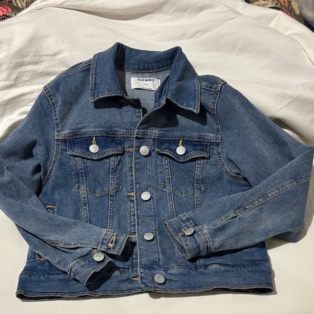 Old Navy M 8 Classic Blue Jean Jacket cotton spandex shaped fit NWT